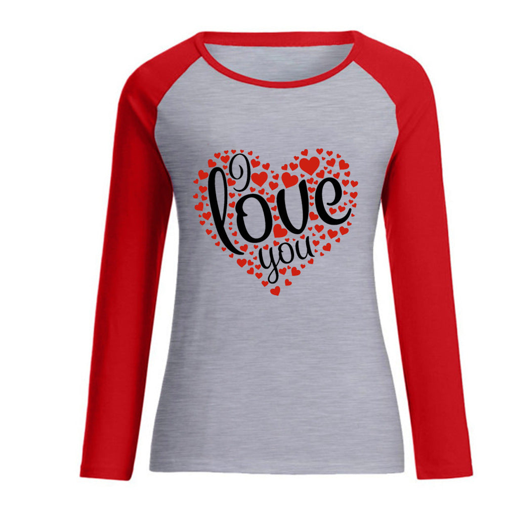 Valentine 'S Day T Shirts Couples I Love You Love Pattern Loose Long Sleeve T-shirt