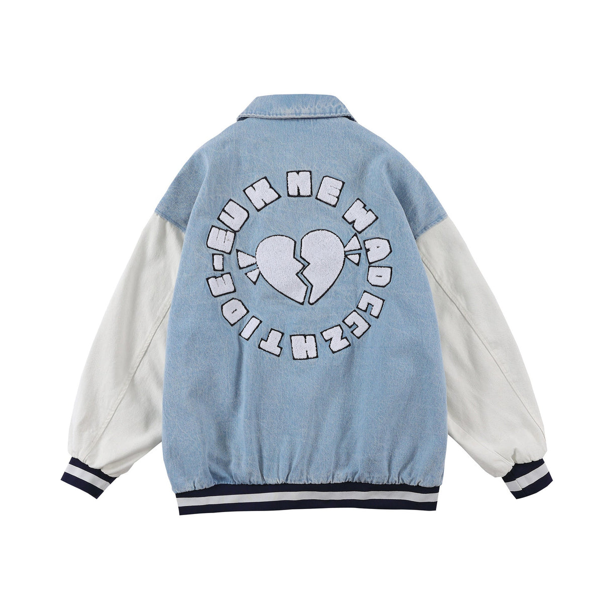 Valentine's Day Jacket Hip Hop Retro Baseball Uniform Loose Stitching Denim Jacket