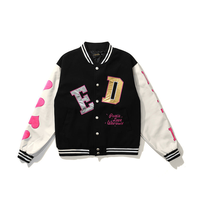 Valentine's Day Jacket Hip Hop Baseball Jacket Men's and Women's Oversize Loose Jacket Couple Style