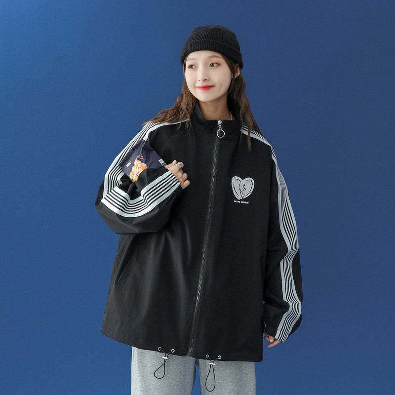 Valentine's Day Jacket Heart Printing Trendy Ribbon Casual Jacket Couple's Jacket