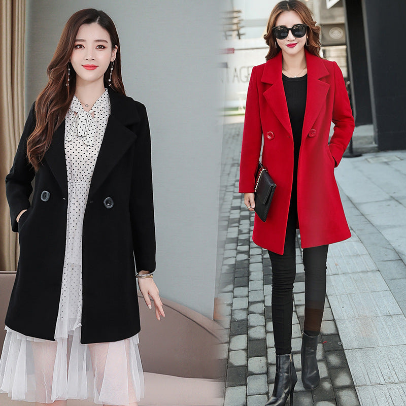 Valentine's Day Jacket Autumn and Winter Suit Collar Double-Faced Woolen Goods Woolen Coat for Women