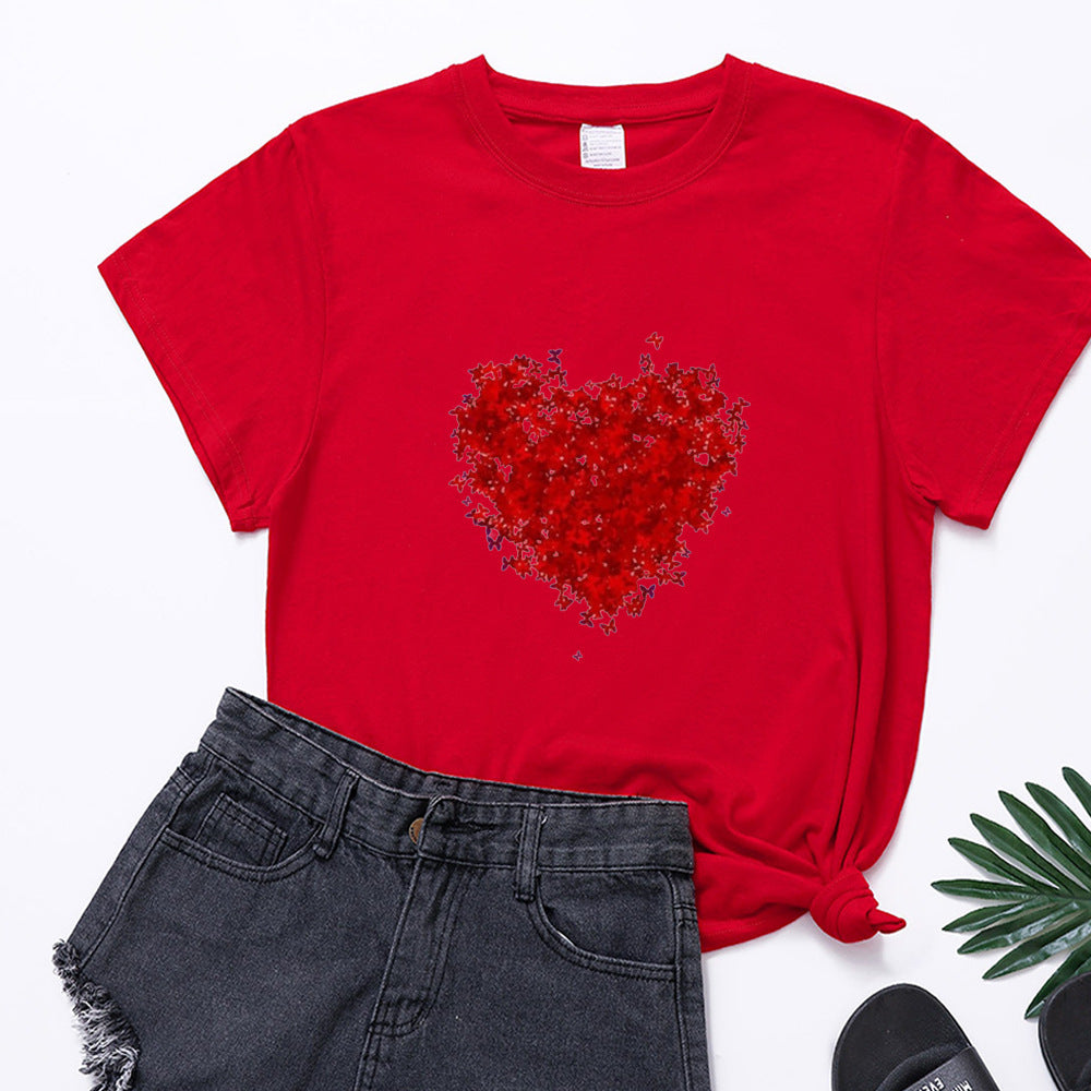 Valentine 'S Day T Shirts Couples Red Butterfly Group Love Pattern Printed Women 'S T-shirt