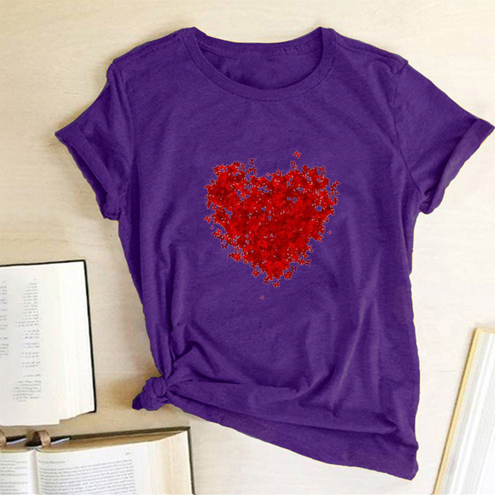 Valentine 'S Day T Shirts Couples Red Butterfly Group Love Pattern Printed Women 'S T-shirt