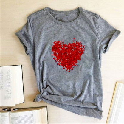 Valentine 'S Day T Shirts Couples Red Butterfly Group Love Pattern Printed Women 'S T-shirt
