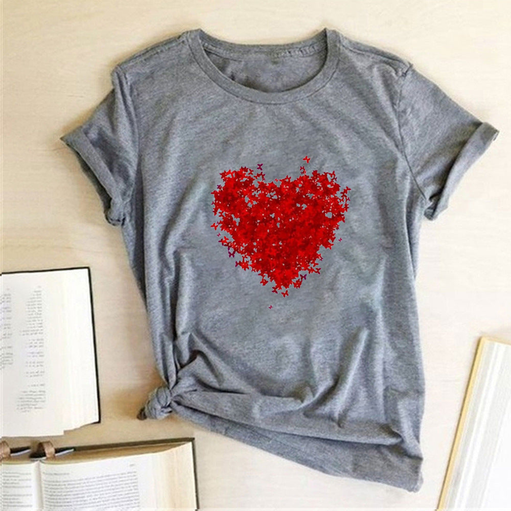 Valentine 'S Day T Shirts Couples Red Butterfly Group Love Pattern Printed Women 'S T-shirt