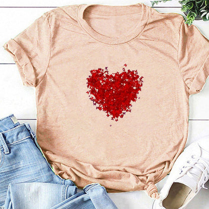 Valentine 'S Day T Shirts Couples Red Butterfly Group Love Pattern Printed Women 'S T-shirt