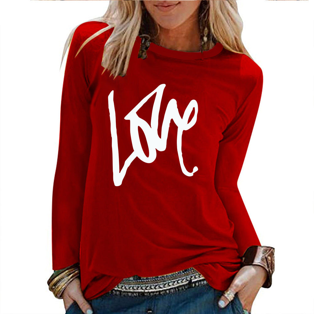 Valentine 'S Day T Shirts Couples Printed Long Sleeve Men And Women Solid Color Long Sleeve