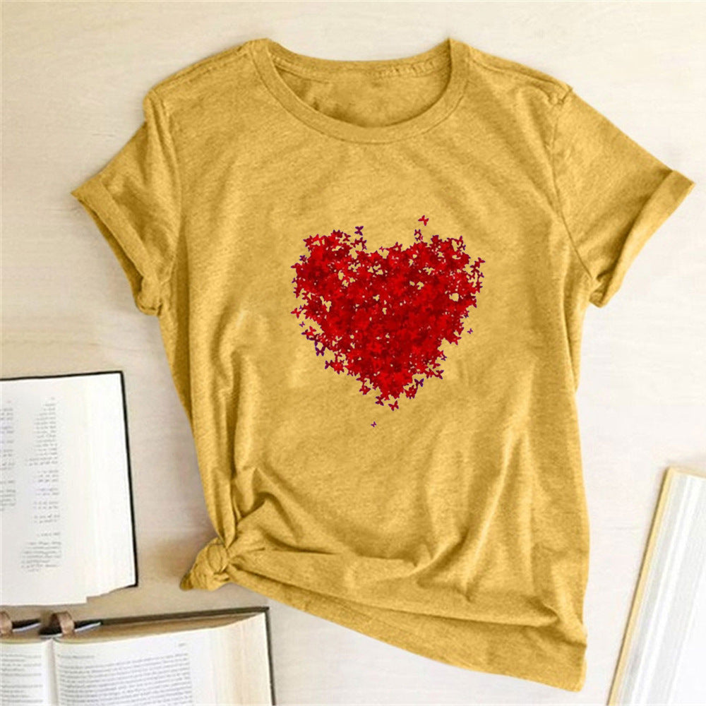 Valentine 'S Day T Shirts Couples Red Butterfly Group Love Pattern Printed Women 'S T-shirt