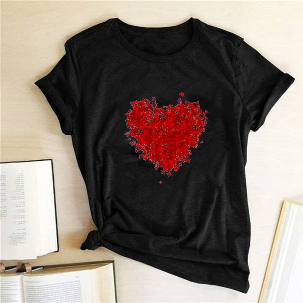 Valentine 'S Day T Shirts Couples Red Butterfly Group Love Pattern Printed Women 'S T-shirt
