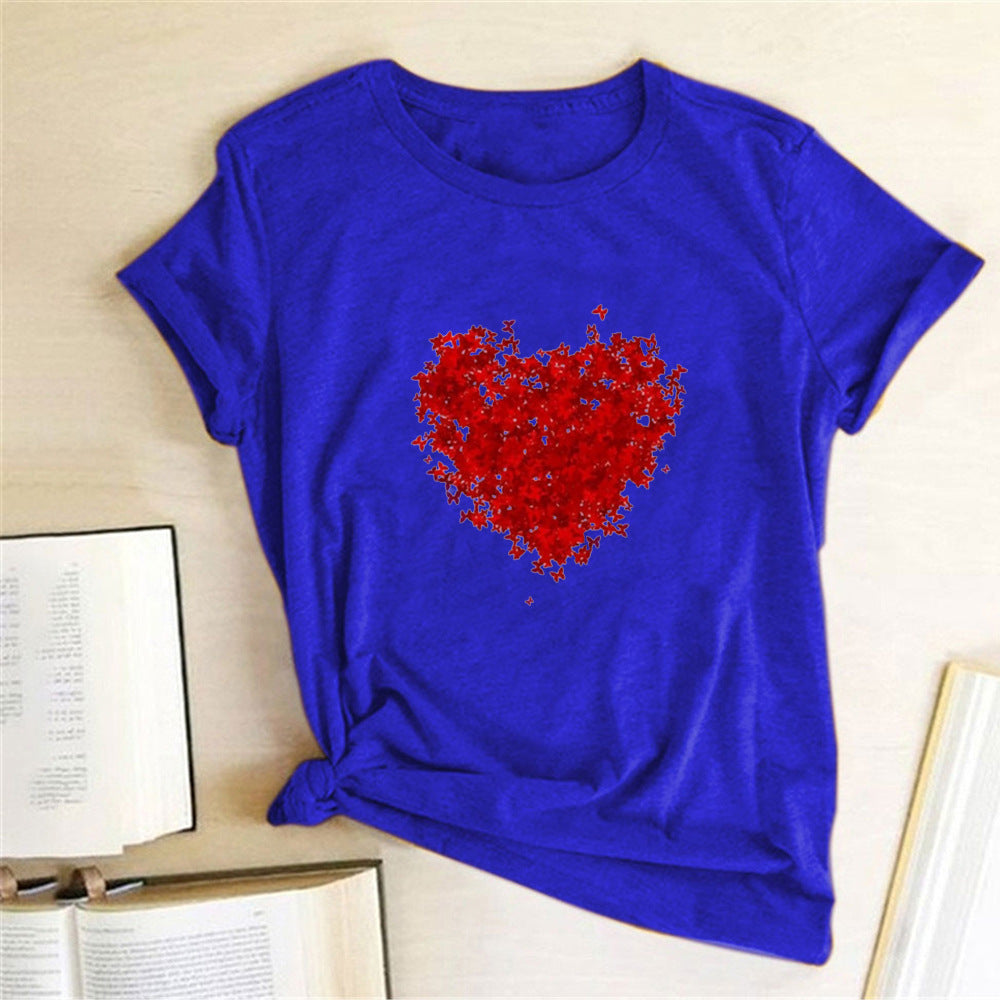 Valentine 'S Day T Shirts Couples Red Butterfly Group Love Pattern Printed Women 'S T-shirt