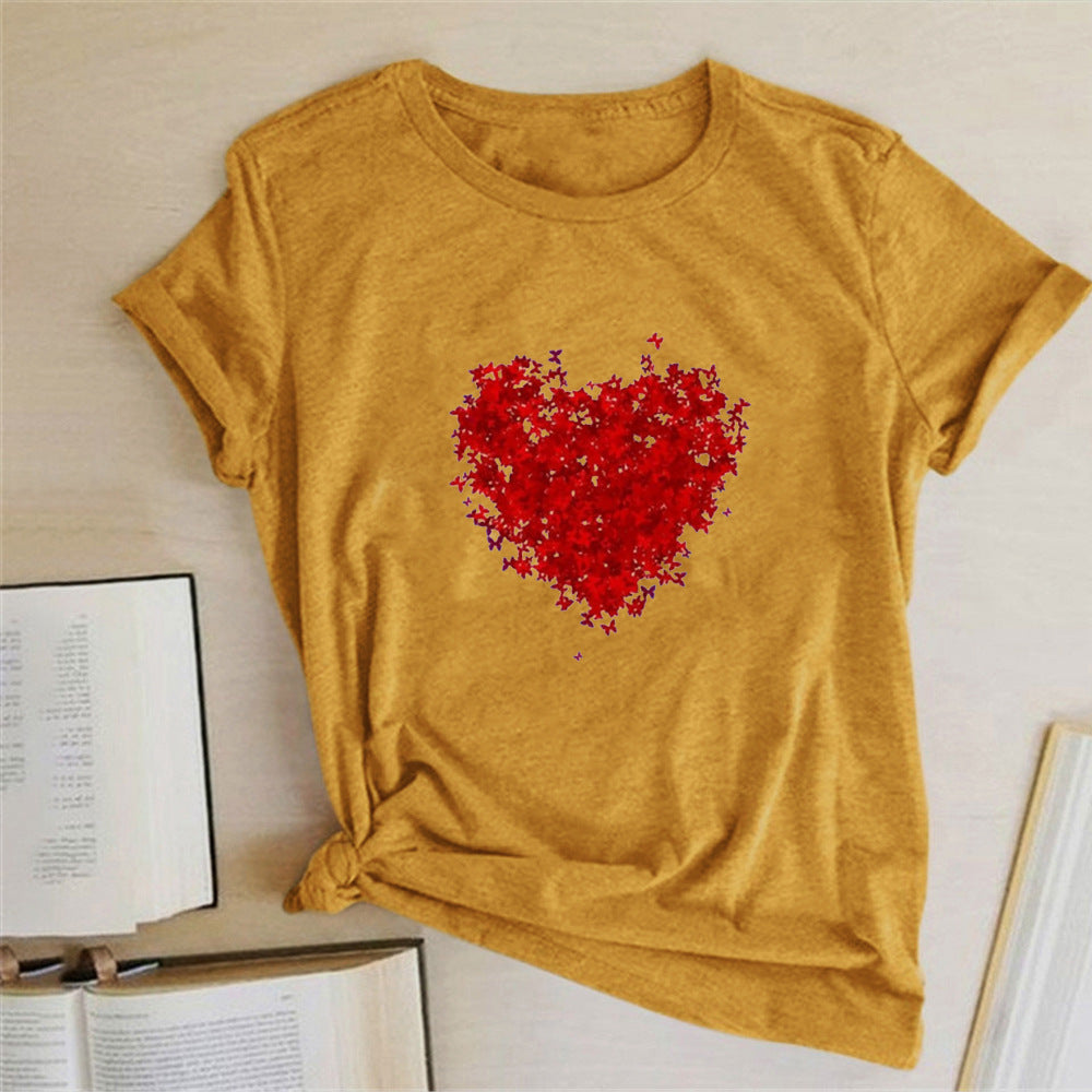 Valentine 'S Day T Shirts Couples Red Butterfly Group Love Pattern Printed Women 'S T-shirt