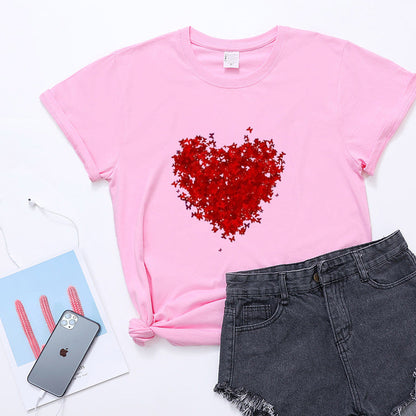Valentine 'S Day T Shirts Couples Red Butterfly Group Love Pattern Printed Women 'S T-shirt