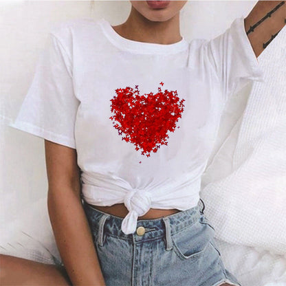 Valentine 'S Day T Shirts Couples Red Butterfly Group Love Pattern Printed Women 'S T-shirt