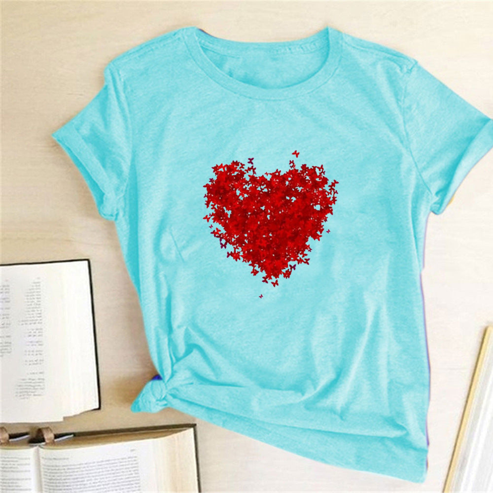 Valentine 'S Day T Shirts Couples Red Butterfly Group Love Pattern Printed Women 'S T-shirt