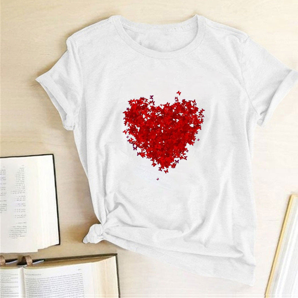 Valentine 'S Day T Shirts Couples Red Butterfly Group Love Pattern Printed Women 'S T-shirt
