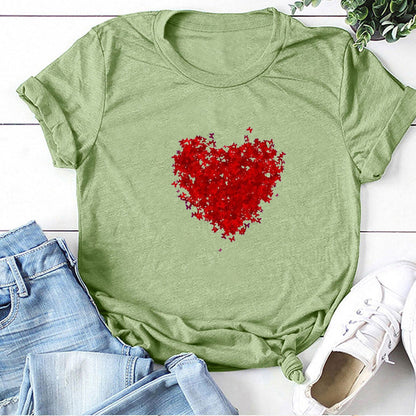 Valentine 'S Day T Shirts Couples Red Butterfly Group Love Pattern Printed Women 'S T-shirt