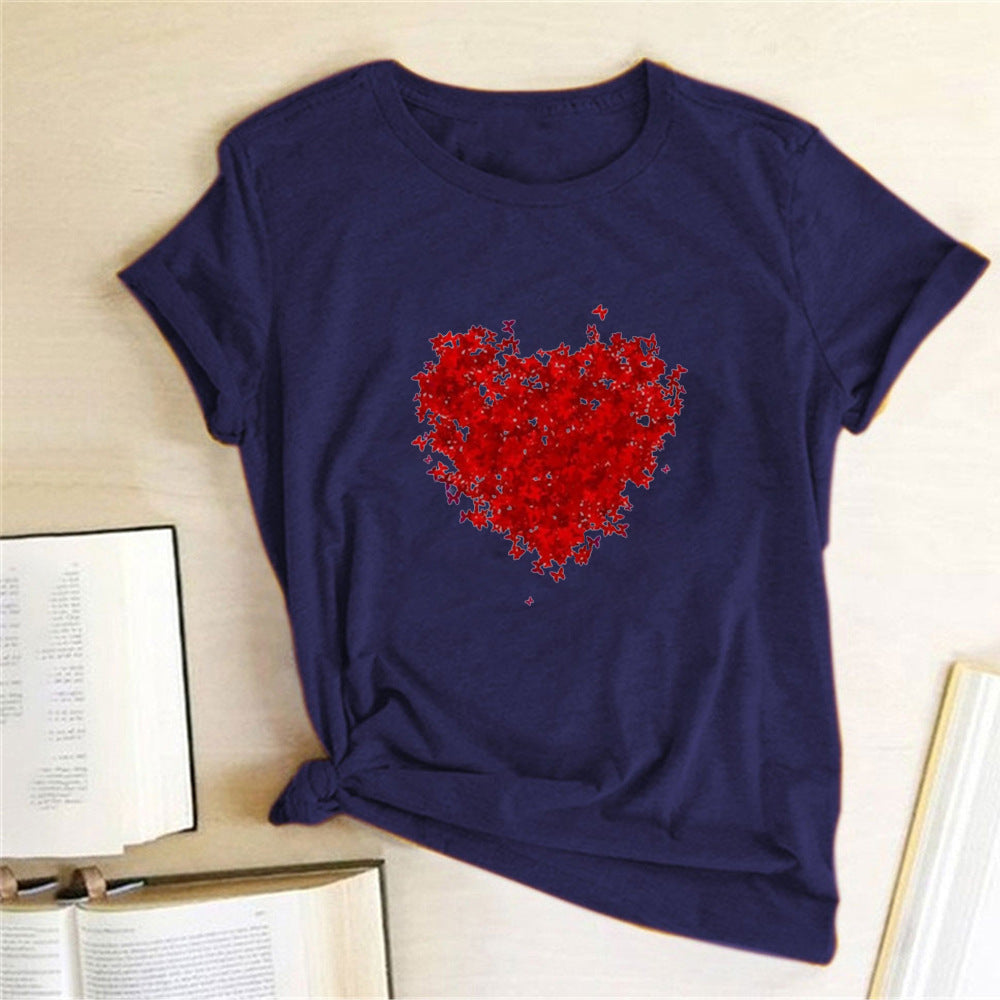 Valentine 'S Day T Shirts Couples Red Butterfly Group Love Pattern Printed Women 'S T-shirt
