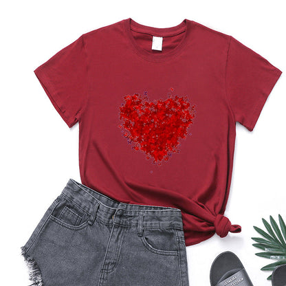 Valentine 'S Day T Shirts Couples Red Butterfly Group Love Pattern Printed Women 'S T-shirt