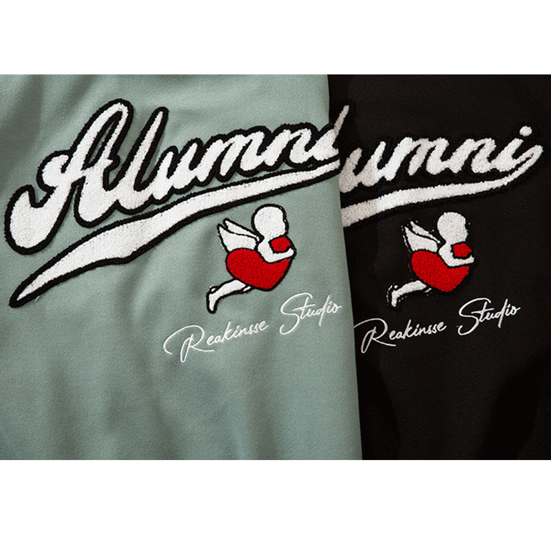 Valentine's Day Jacket Stitching PU Leather Embroidery on Sleeves Love Angel Towel Embroidery Couple Baseball Uniform