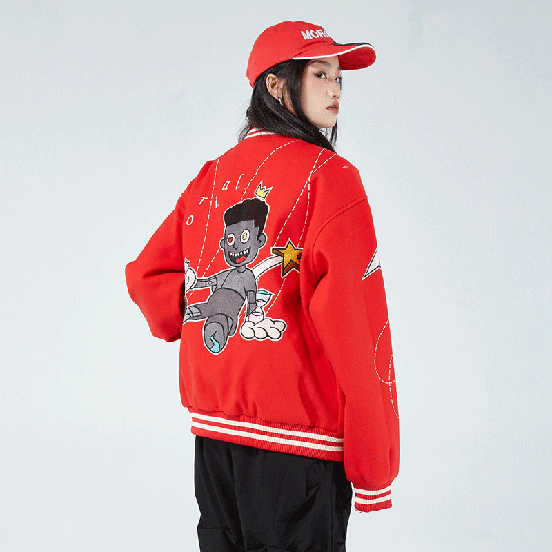 Valentine's Day Jacket Hollow-out Love Jacket Embroidered Men's Baggy Coat