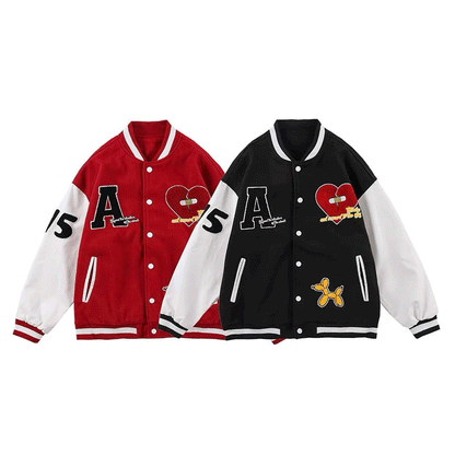 Valentine's Day Jacket Retro Embroidery Love Baseball Uniform Jacket Men's and Women's Hip Hop Couple Outfit Loose Coat