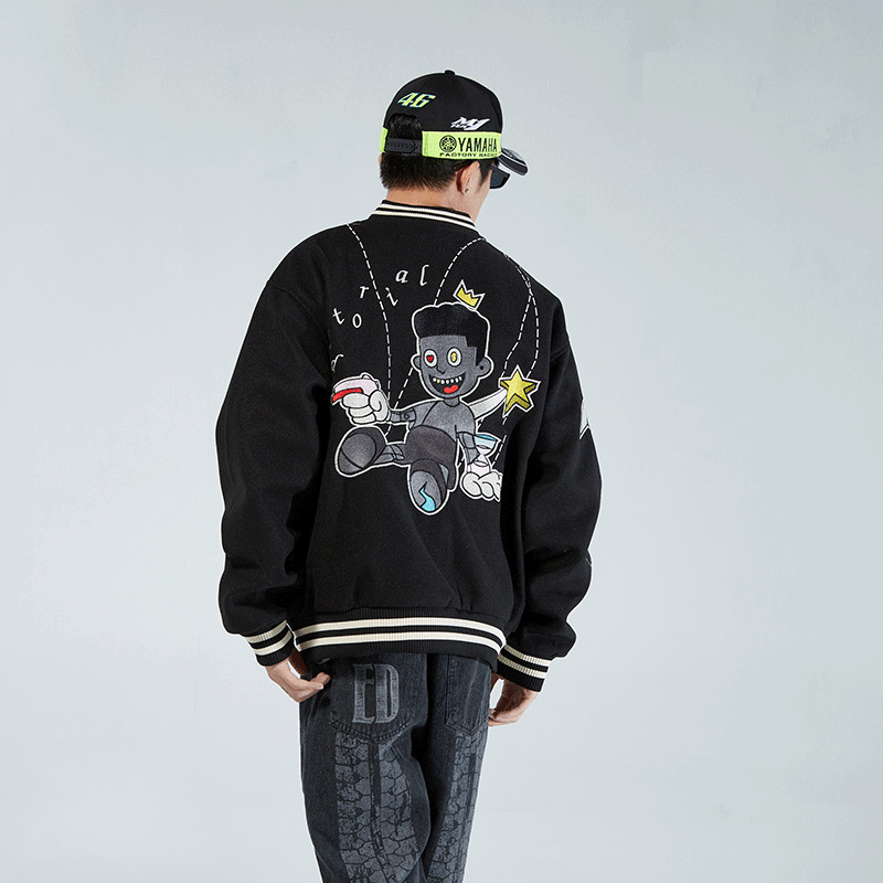 Valentine's Day Jacket Hollow-out Love Jacket Embroidered Men's Baggy Coat
