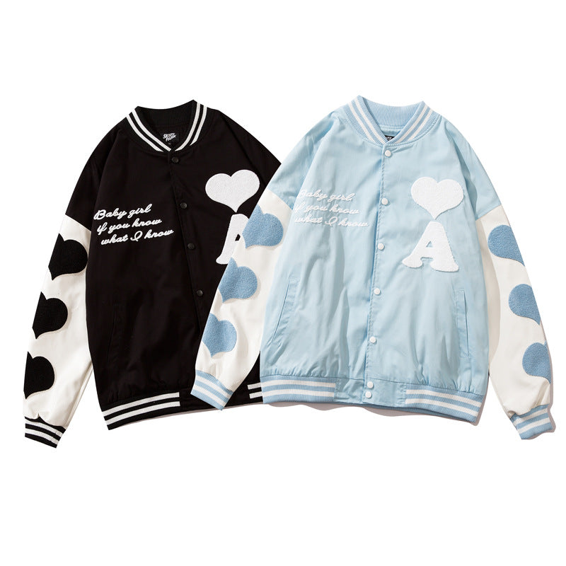 Valentine's Day Jacket Love Casual Jacket Coat Couple Wear Spring Wear Street Cute Style Baseball Uniform