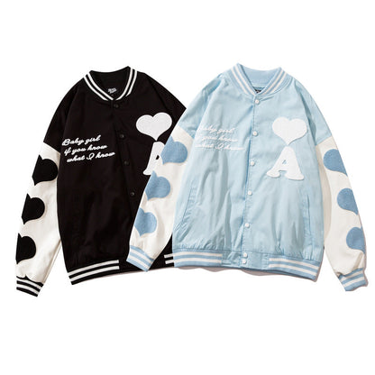Valentine's Day Jacket Love Casual Jacket Coat Couple Wear Spring Wear Street Cute Style Baseball Uniform