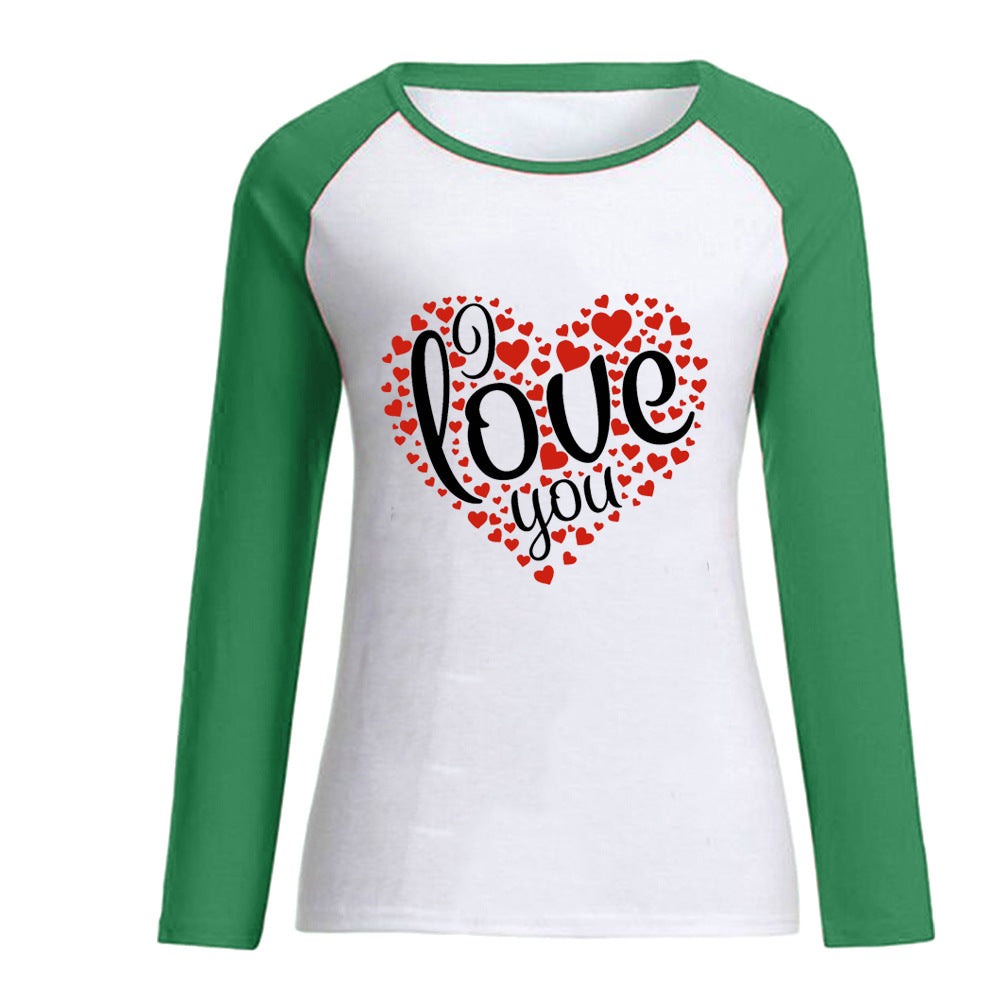 Valentine 'S Day T Shirts Couples I Love You Love Pattern Loose Long Sleeve T-shirt
