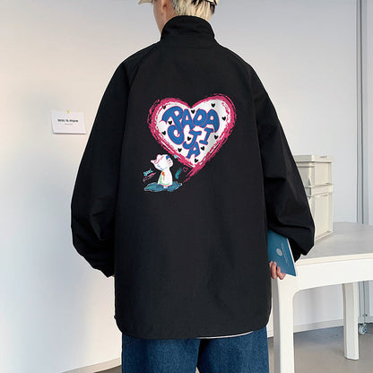 Valentine's Day Jacket Autumn Baggy Coat Printed plus Size Men's Jacket