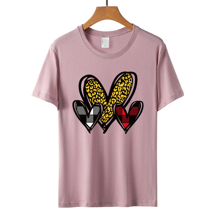 Valentine 'S Day T Shirts Couples Leopard Print Heart Printing Loose Pullover Women
