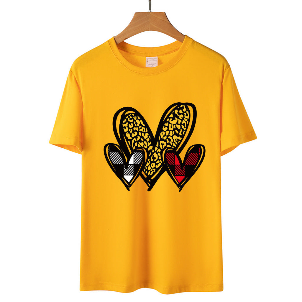 Valentine 'S Day T Shirts Couples Leopard Print Heart Printing Loose Pullover Women