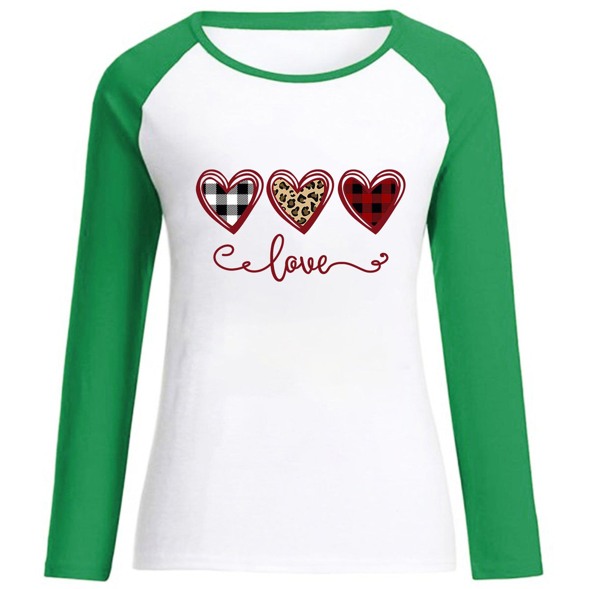 Valentine 'S Day T Shirt Top Raglan Long Sleeve Love Heart Printing Round Neck Cotton