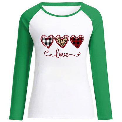 Valentine 'S Day T Shirt Top Raglan Long Sleeve Love Heart Printing Round Neck Cotton