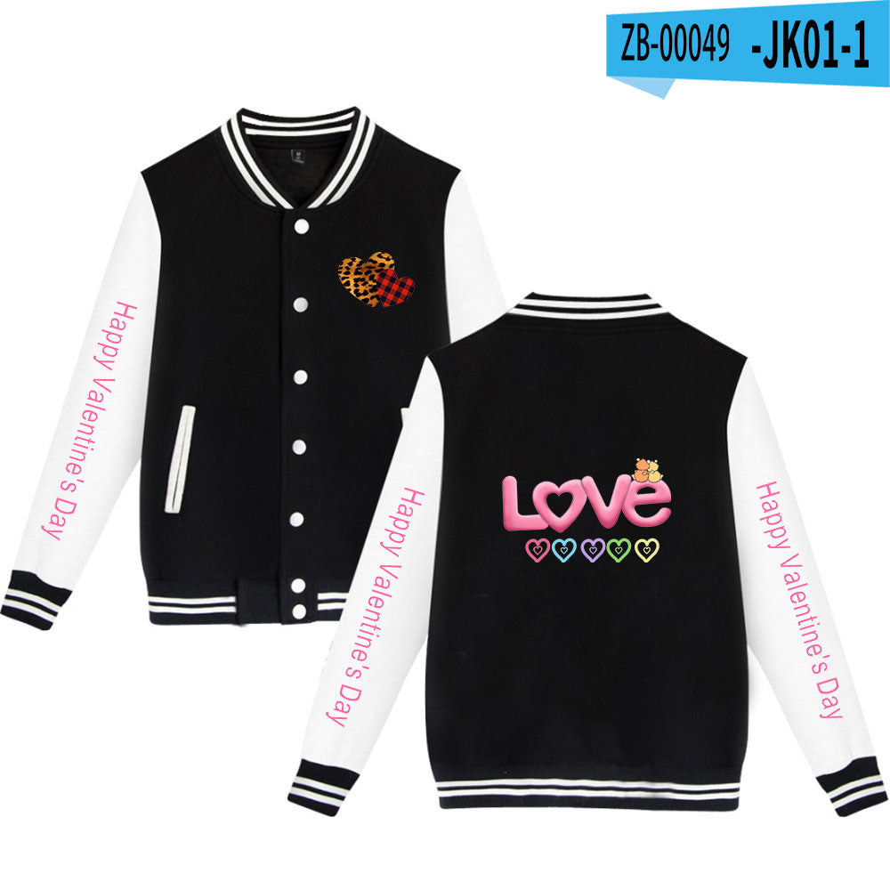 Valentine's Day Jacket Winter Thermal Fleece Sports and Leisure Baseball Uniform
