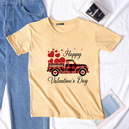 Valentine 'S Day T Shirts Couples Letter Truck Print Loose Pullover Short Sleeve T-shirt