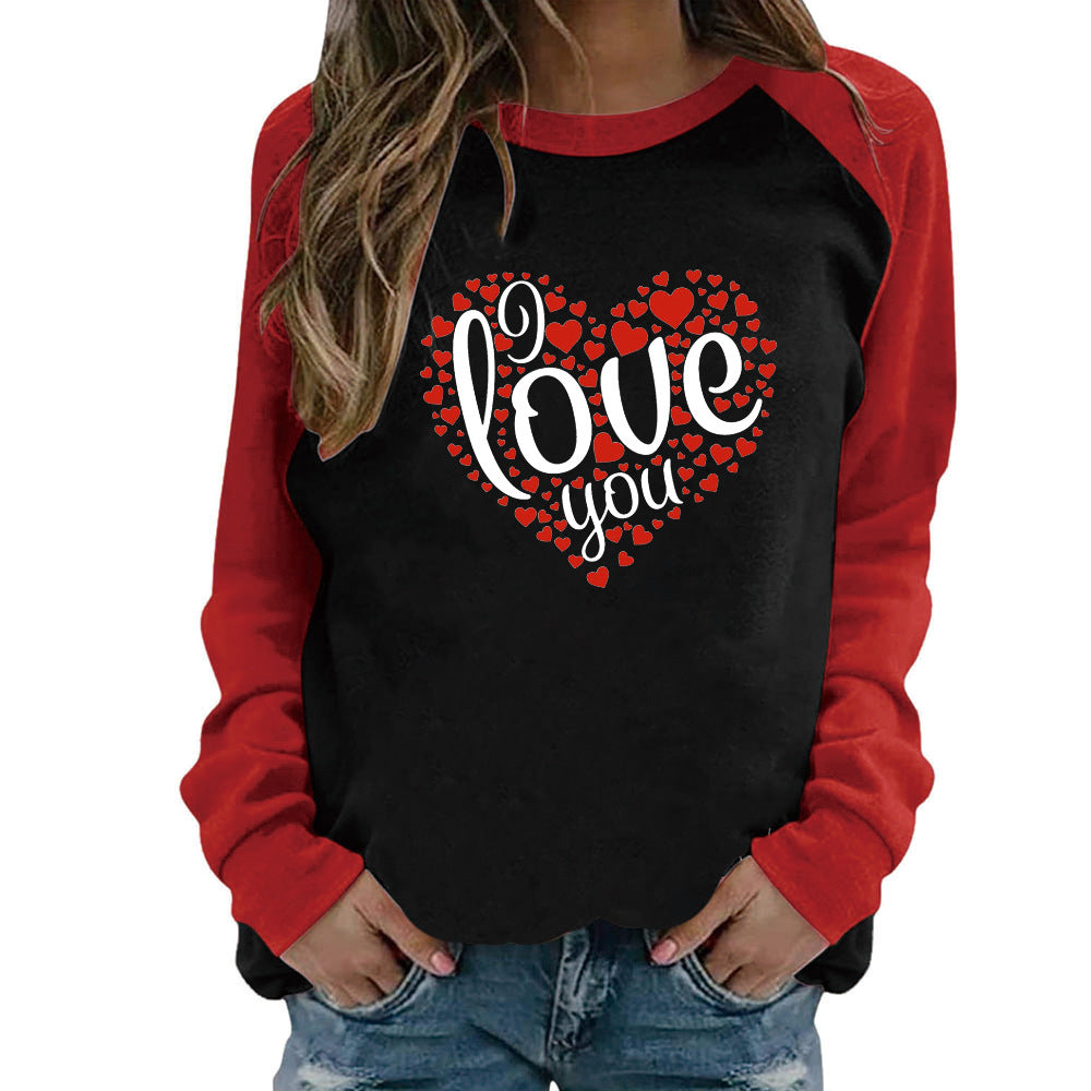 Valentine 'S Day T Shirts Couples I Love You Love Pattern Loose Long Sleeve T-shirt