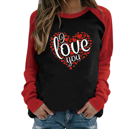 Valentine 'S Day T Shirts Couples I Love You Love Pattern Loose Long Sleeve T-shirt