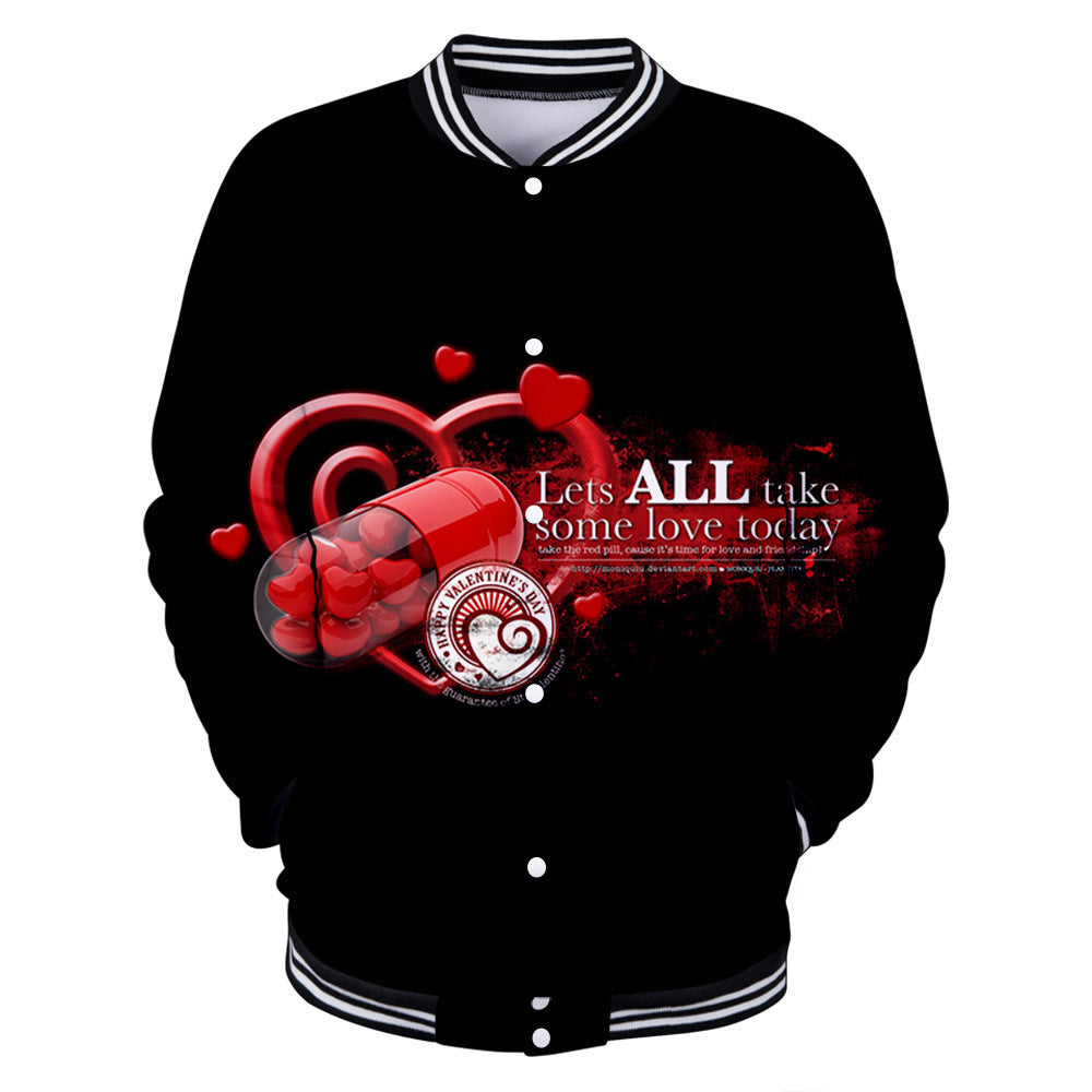 Valentine's Day Jacket Digital 3D Printed Baseball Uniform Jacket
