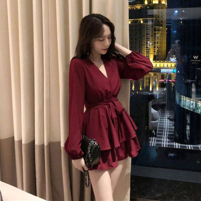 Valentine's Day Dress Autumn and Winter Sexy Collar Long Sleeve Dress Dress