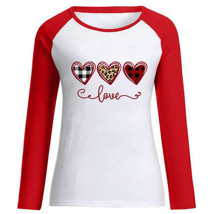 Valentine 'S Day T Shirt Top Raglan Long Sleeve Love Heart Printing Round Neck Cotton