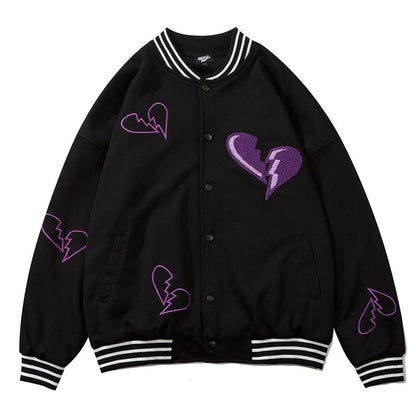 Valentine's Day Jacket Autumn Retro Love Embroidered Baseball Uniform Men Loose Hip Hop Coat Jacket
