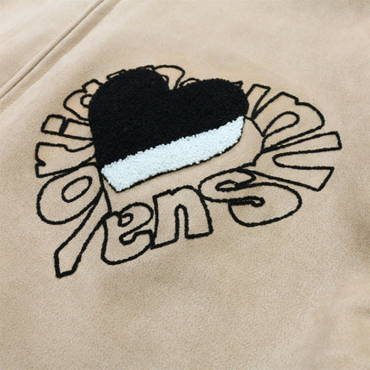 Valentine's Day Jacket Hip Hop Retro Love Flocking Embroidered Baseball Uniform Men's PU Leather Stitching Casual Jacket Coat