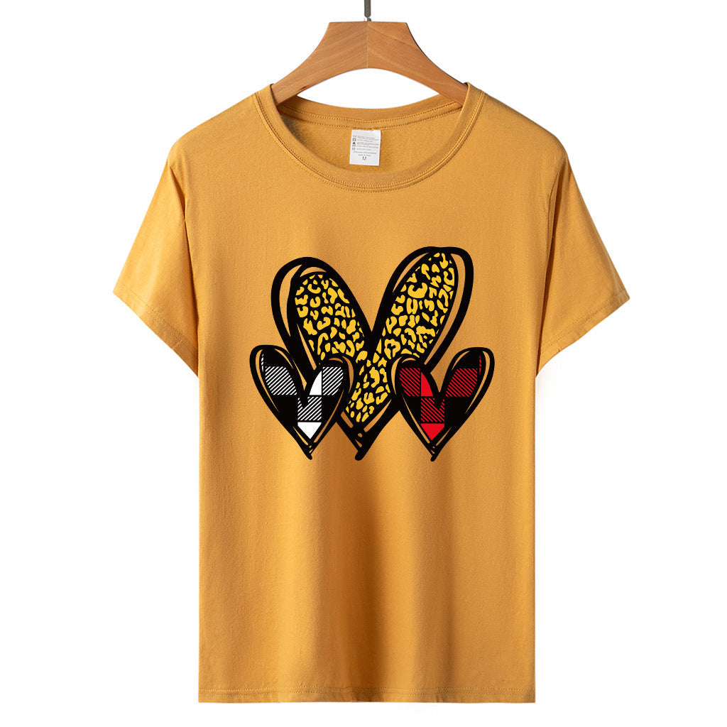 Valentine 'S Day T Shirts Couples Leopard Print Heart Printing Loose Pullover Women
