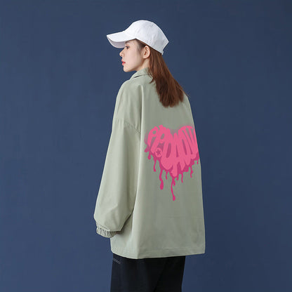 Valentine's Day Jacket Autumn Blue Background Heart Shape Printed plus Size Casual Men's Jacket