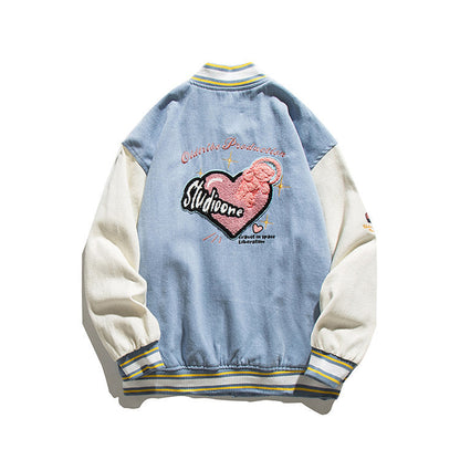 Valentine's Day Jacket Autumn Couple Coat Japanese School Heart Printing Casual Jacket for Men