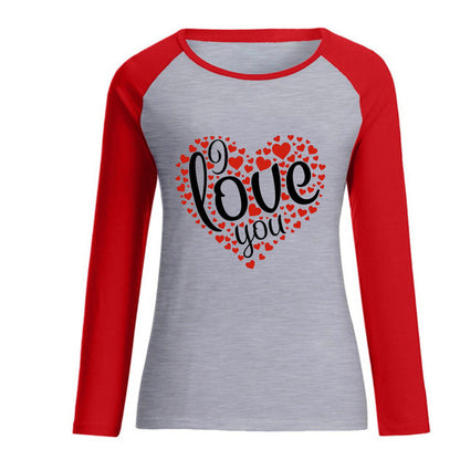 Valentine 'S Day T Shirts Couples I Love You Love Pattern Loose Long Sleeve T-shirt