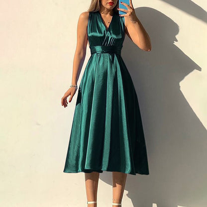 Valentine 'S Day Dress Spring/Summer Solid Color And V-neck Sexy Backless Evening Dress For Women