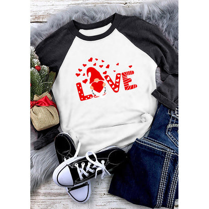 Valentine 'S Day T Shirts Couples Summer Women 'S Round Neck Long Sleeve T-shirt Women 'S Printed Top