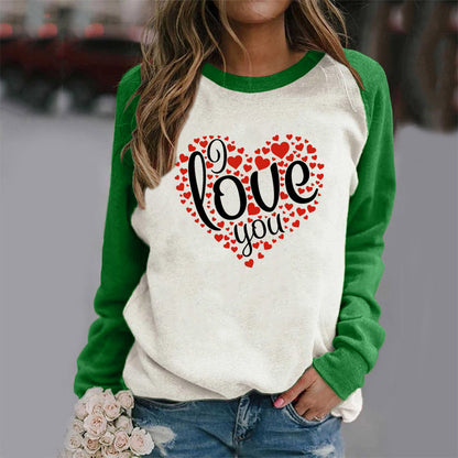 Valentine 'S Day T Shirts Couples I Love You Love Pattern Loose Long Sleeve T-shirt